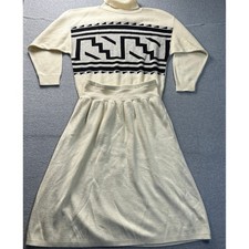 Sweater Skirt Set Womens Vintage USA Geometric 80s Size 34 Alley Cat II