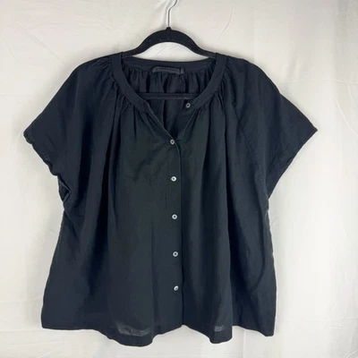 Jenni Kayne Willow Blouse Women's Large Black Cotton Linen Blend Quiet Luxury