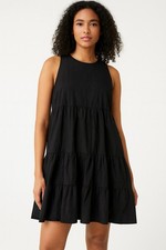 Banana Republic Womens Poplin Black Tiered Mini Dress, Pockets, Size Medium 