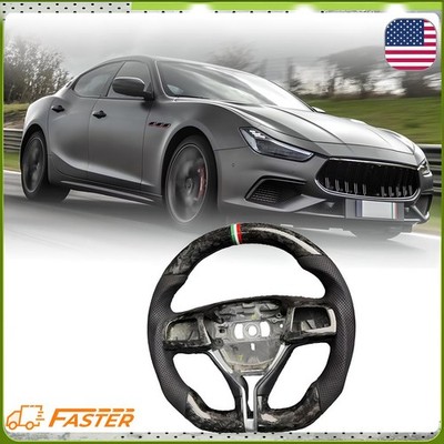 For 2014-2023 Maserati Ghibli GT Real Carbon Fiber Steering Wheel w/ Button Trim