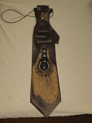  Black & Gold Necktie Necklace  Geometric Pattern Beaded Skull