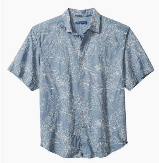 Tommy Bahama EMBROIDERED BLANCA VINES Cotton Camp Shirt, Large, XL
