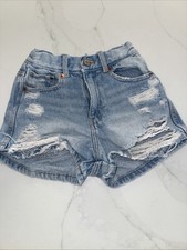 Zara Girls Denim Jean Distressed Shorts Adjustable Waist Size 7
