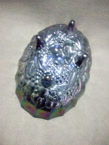 Fenton? Indiana Carnival Glass Oval Harvest Grape Wedding 12" Footed Blue Bowl - Picture 6 of 11