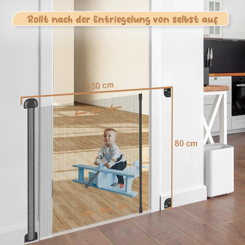 Twinky Rollbares Treppenschutzgitter – Weiß - Schwarz 80x130 cm Türschutzgitter - Bild 3 von 4