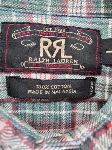 Ralph Lauren RR Double R LS Button Shirt Men L Flannel Check Plaid Green Wht Red - Picture 2 of 13