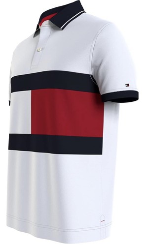 Tommy Hilfiger Poloshirt Herren 3XL Kurzarm Color Block hellweiß neu ohne Etikett - Bild 5 von 9
