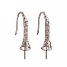 Ear Wires Earrings Settings with CZ's Hollow Round Cup and Peg Mounting in