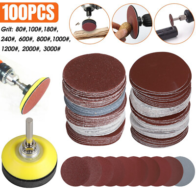 100PCS 2'' Sanding Disc Sand Paper Hook Loop Sander+Backer Pad+M6 Drill Adapter
