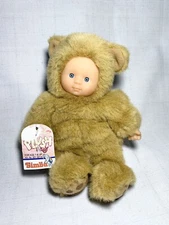 Stuffed Plush Baby Doll In Teddy Bear Costume Outfit Vintage Simba Toys Brand 9”