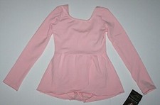 Danskin Leotard Bodysuit Dress Skirt Long Slv Dance Pink New Girl L 12/14 12 14