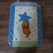 Winnie the Pooh Stars Comfy Plush Baby Blanket Throw Blue Green Blanket