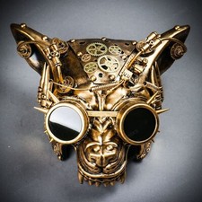 GOLD Steampunk Animal Wolf Cosplay Costume Halloween Burning Man Face Mask