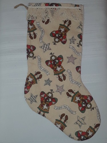 Christmas Stocking 17 " Handmade Angels Happy Holidays Lace  Felt Backing - Picture 1 of 9