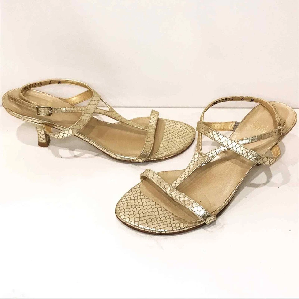 Stuart Weitzman 6 Midtanga Bali Snake Kitten Heel Sandal Champagne Gold Metallic - Image 3 of 4