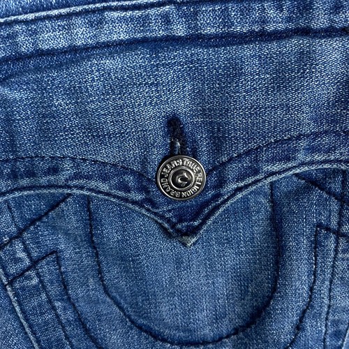 True Religion Mens 32 Straight EMWM Ultra Indigo Mid Rise Flaps Pockets W35 L29 - Picture 17 of 23