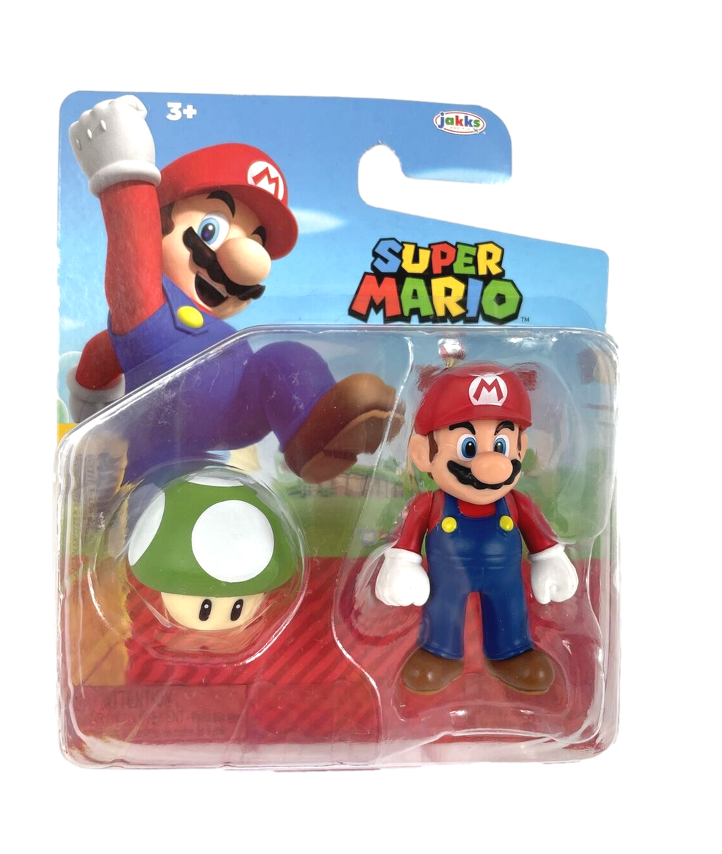 New Super Mario Bros. マリオ フィギュア NEW! Nintendo Super Mario Bros. Action Figure, Mario with 1up