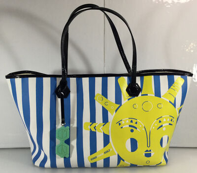 Jonathan Adler Blue White Yellow Sun Stripe Beach Tote