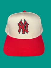 NEW YORK NY OFF WHITE  RED CAP HAT  3D 5 PANEL PREMIUM HAT SNAPBACK