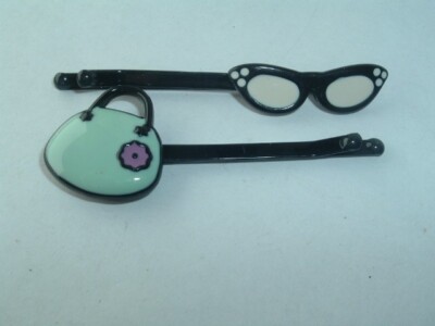 PURSE & EYEGLASSES BLACK METAL BOBBY PINS HAIR PIN BARRETTES