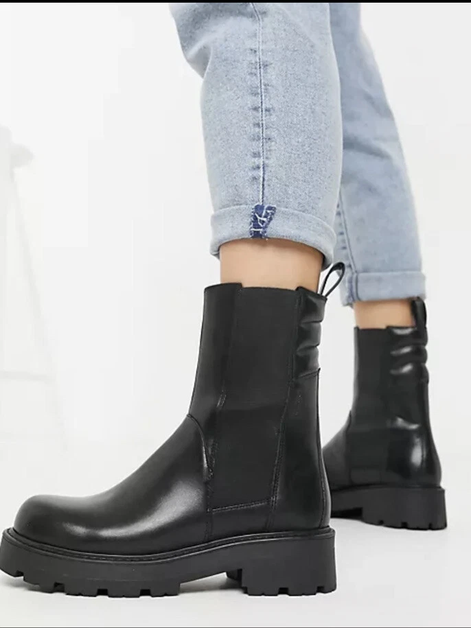 Vagabond Cosmo 2.0 Lug Sole Chelsea Womens Black Leather Boots Sz 37 210