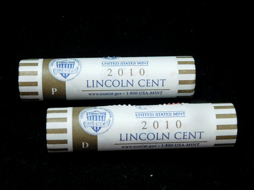 2010 P & D United States Mint Wrapped BU Lincoln Cent Rolls