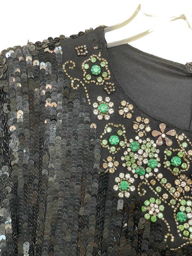 Abito vestito donna Mac Duggal taglia 14 nero paillettes strass floreale 93613 $498 - Foto 9 di 18