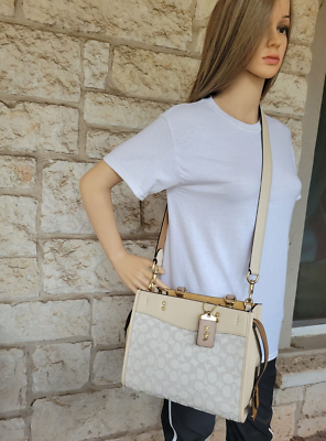 coachバック NEW Coach Rogue 25 Signature Jacquard Chalk Ivory Multi Satchel