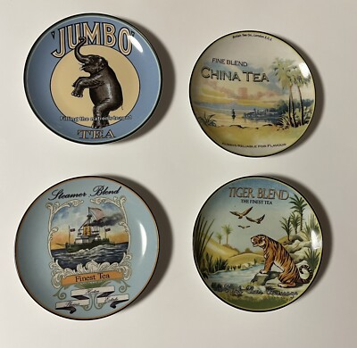 BIA Cordon Bleu 7'' Plates Tea Room Advertising Tiger Elephant 2004 4 Pc Set