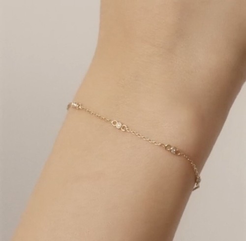 14k Real Gold Bezel Set Diamond Station Bracelet for Women, Adjustable 5.5”-6.5” - Picture 6 of 9