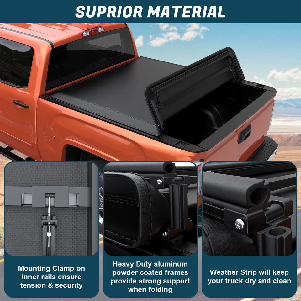 5.5FT 4-Fold Soft Truck Bed Tonneau Cover For 2015-2025 Ford F150 Waterproof Foto 4 de 4