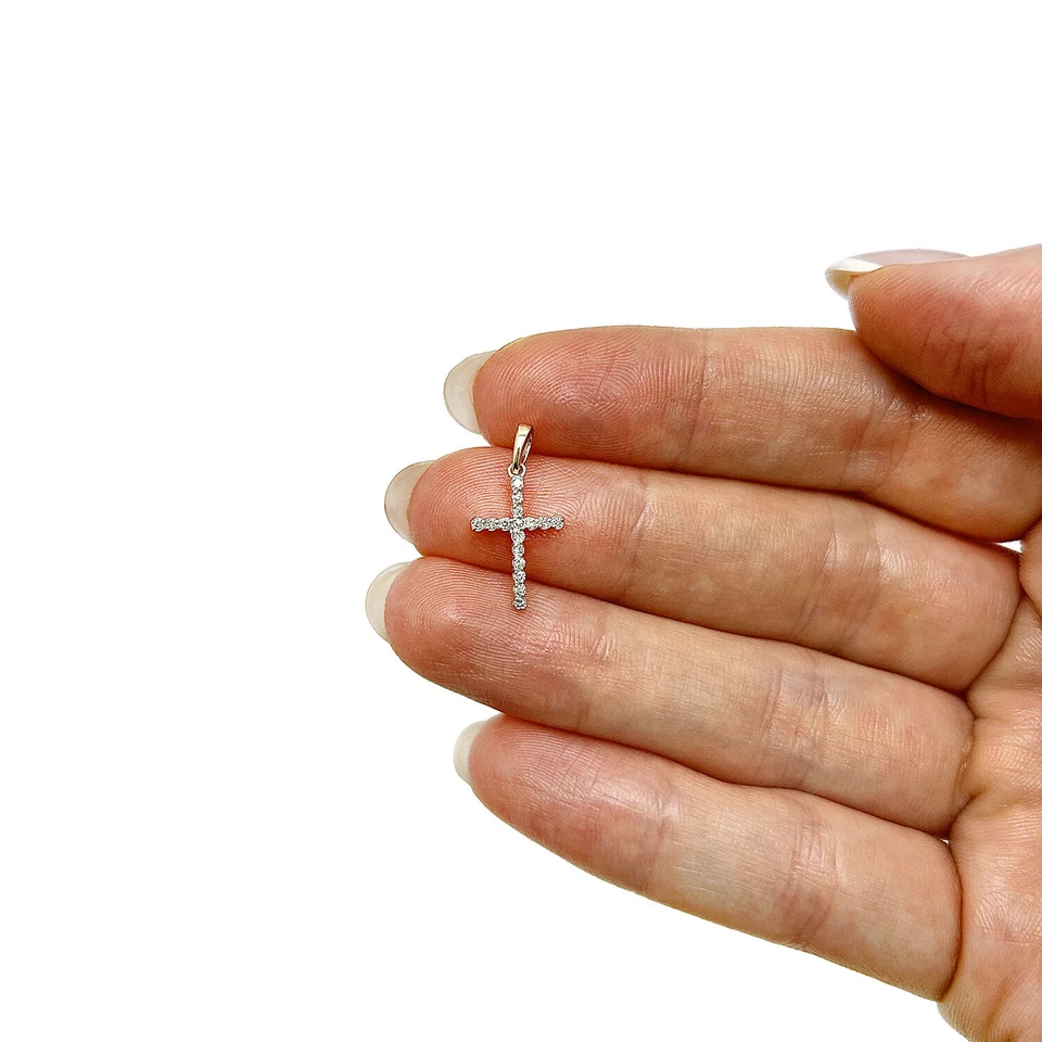 Colgante Cruz Bisel Rosa Amarillo Blanco Oro 10K Diamante Natural 0,10CTW Foto 3 de 4