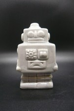 Retro Gray Ceramic Robot Figurine Space Science Fiction Toy Robots SciFi Bot