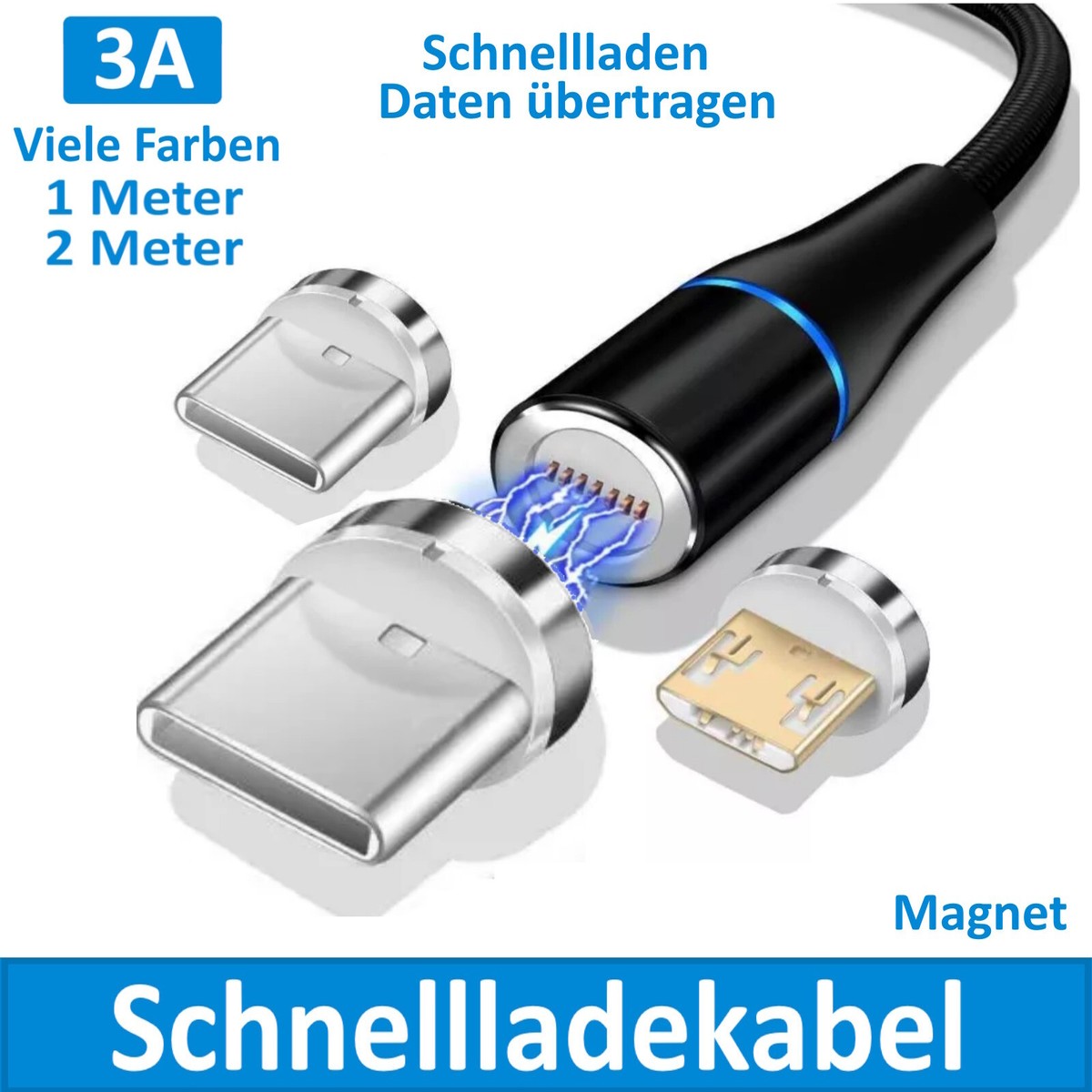 Daten Schnell Ladekabel USB Typ-C Micro für Samsung Magnet 1m | 2m 