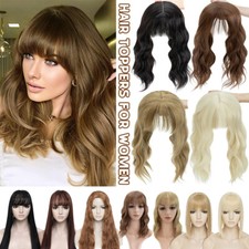Topper Clip In Hair Extensions Real Natural As Human Toupee Full Head with Bangs
