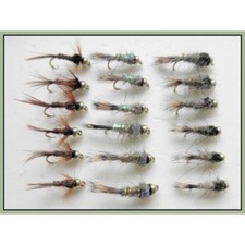 Goldhead Nymphs, Trout Flies, 18 x Hares Ears and Pheasant Tail Nymphs, 10/12