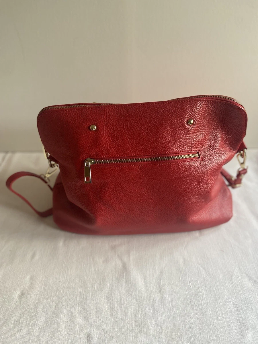 Vera Pelle RED Italian Leather Shoulder Handbag Purse Strap Zip