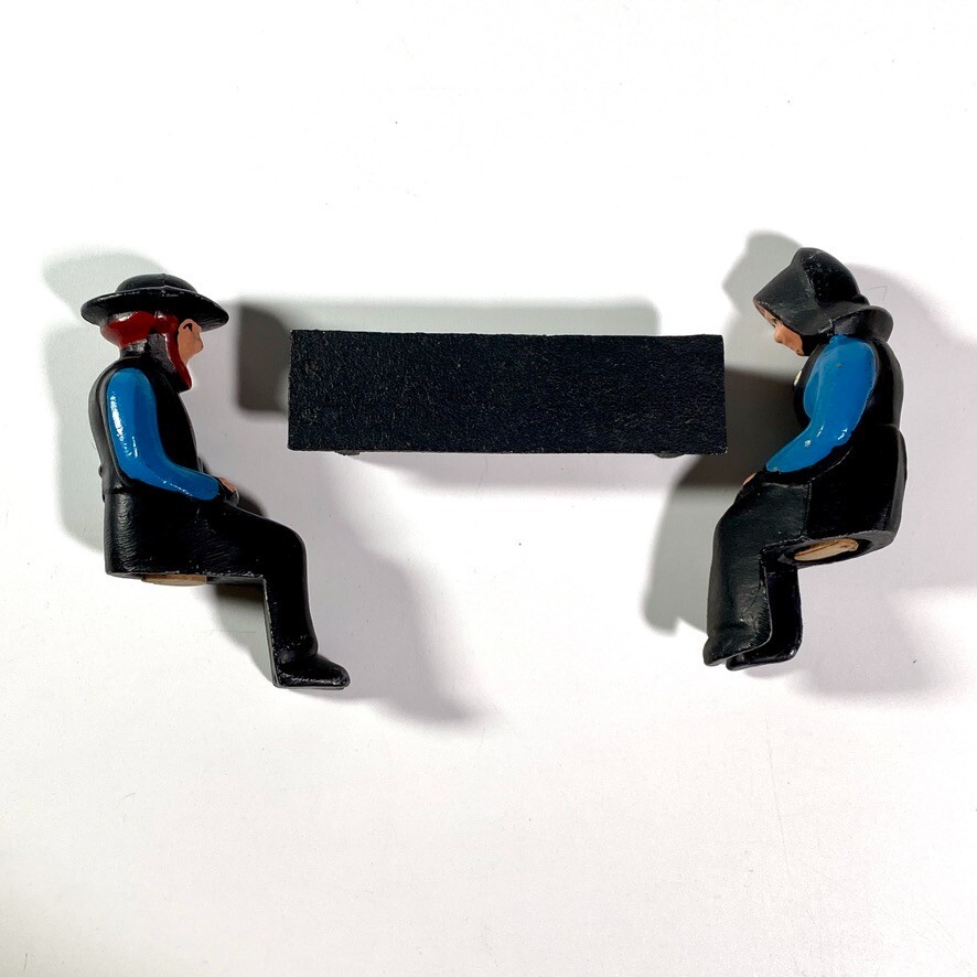 Vintage Amish Salt and Pepper Shakers Man and Woman on Bench 3 pieces