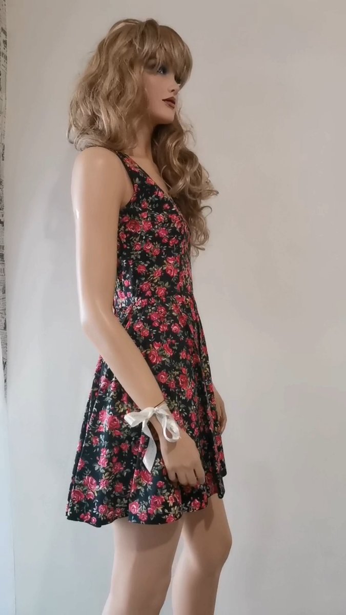 Dolce & Gabbana Pink Roses Floral Print Cotton Poplin Flared Dress