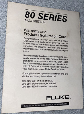 Fluke 80 Series Multimeters Warranty Paper
