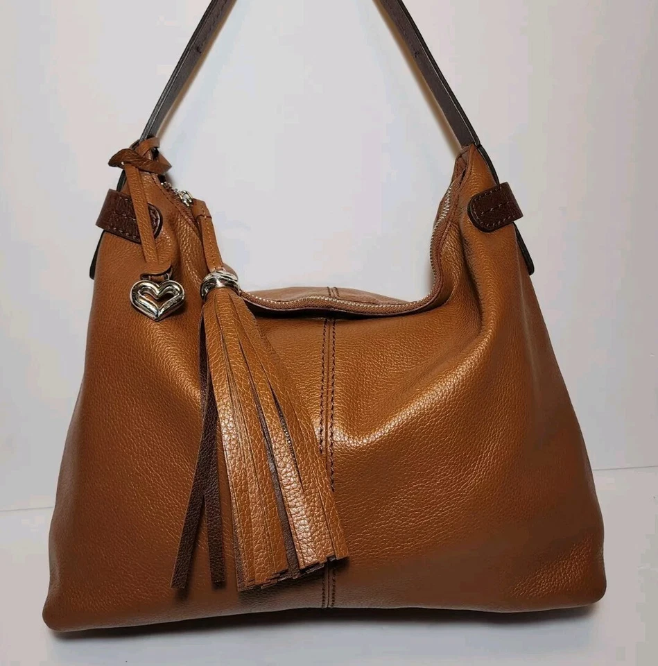 BRIGHTON LONDON GROOVE MARLEY SADDLE 棕色皮革镶边 HOBO 手提包 MRP330 美元