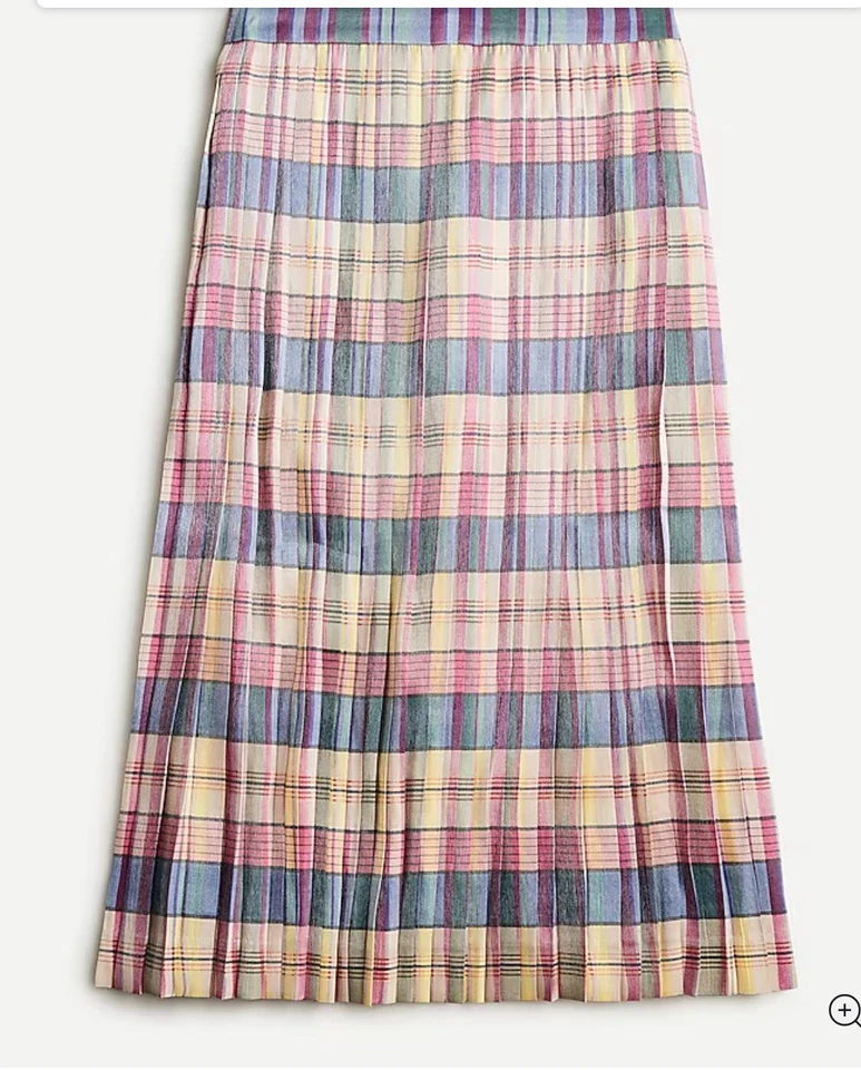 J. CREW Shimmering Plaid Pleated Midi Skirt Size 2 - Image 2 of 4