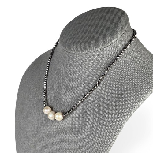 Lucas Lameth Choker Necklace Pearl with Sparkly Silver Faceted Beads - Picture 5 of 6