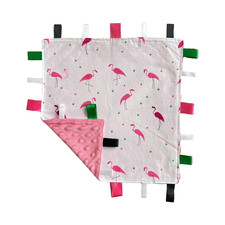 Taggie Handmade Lovey Pink White Flamingo With Ribbon Sensory Security 12 x 12