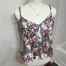 Victoria  s Secret Satin Floral Tank Top Lingerie Size Large Spring Cottage Fairy