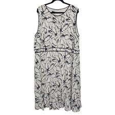 Talbots 22W Sleeveless Sheath Dress White Black Floral Career Classic Wedding