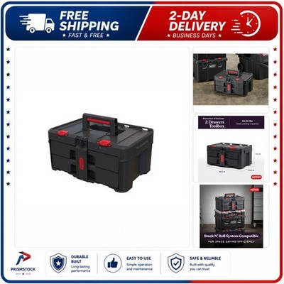 Keter Stack-n-Roll 2 Drawer Tool Box Organizer Black Red
