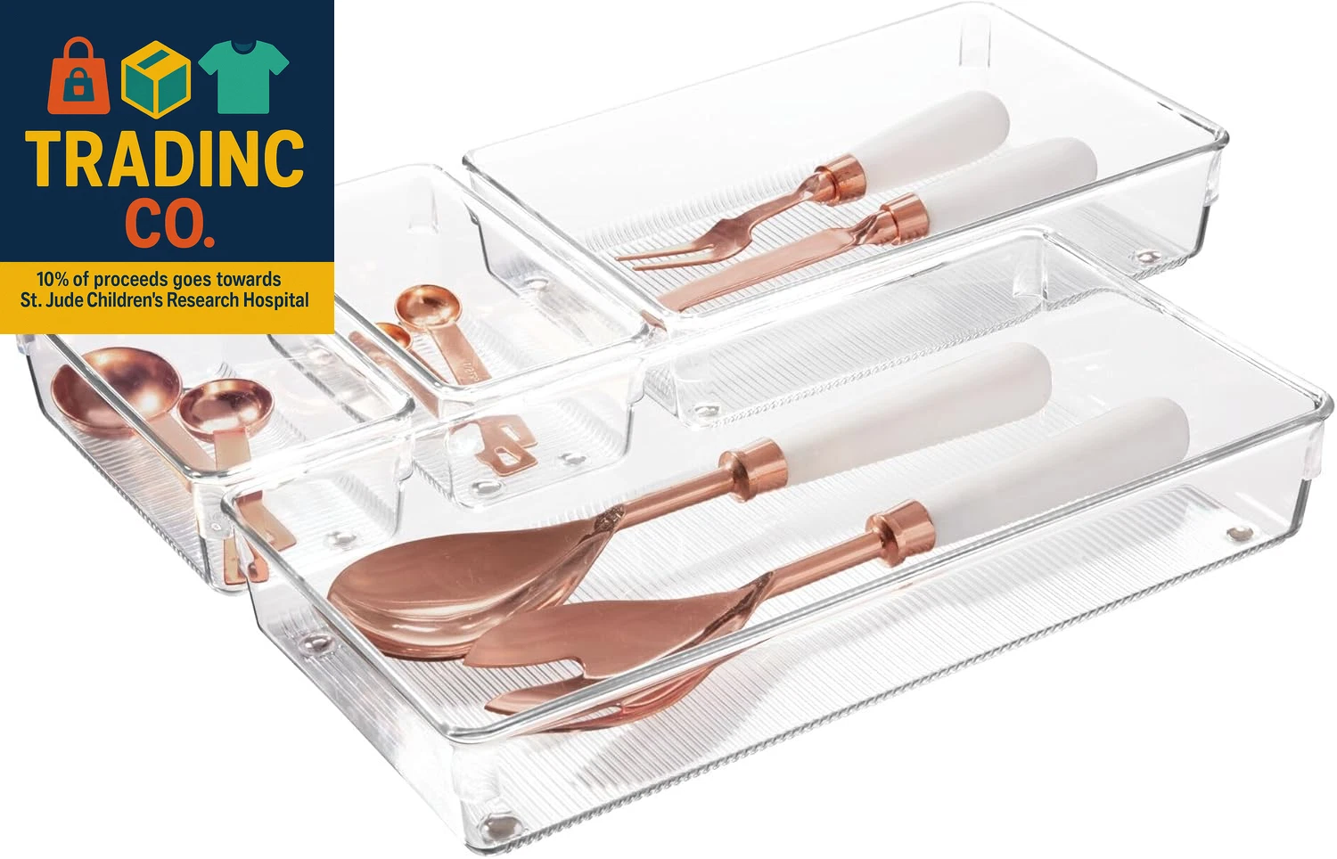 Recycled Plastic 4-Piece Kitchen Drawer Organizer Set - Linus Collection - Clear