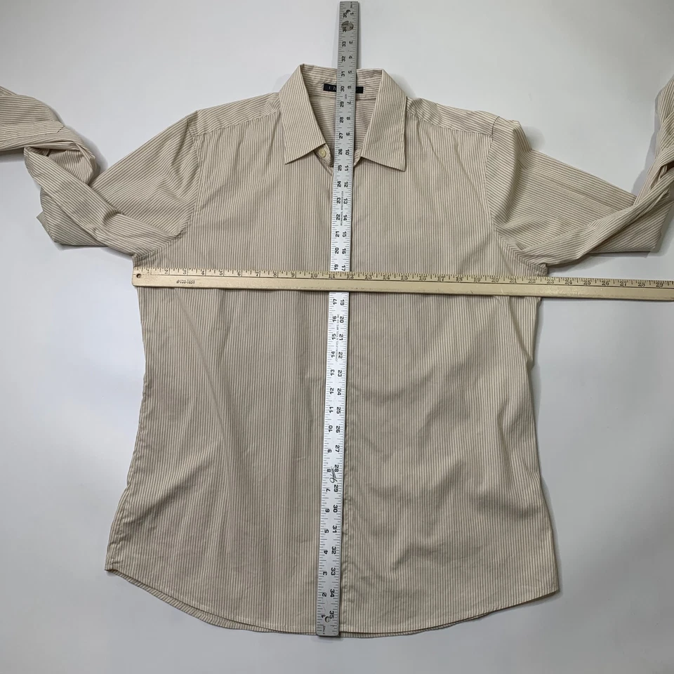 Theory Shirt Men L Large Sand Pinstripe Long Sleeve Button Up Davis Cotton Blend - Image 3 of 4