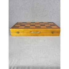 Vintage Hand-Carved Wooden African Style Chess Set In Wooden Box